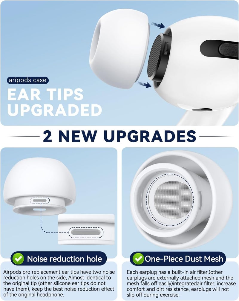 Polislime 4 Pairs Replacement Ear Tips for AirPods Pro 2nd/1st Generation,Noise Reduction Holewith & Built-in dust Guard Screen,with Cleaner Pen Silicone Ear Tips for USB-C Charging Case (XS/S/M/L)-White - Image 5